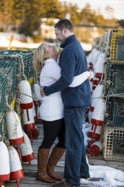 Sebasco Harbor Phippsburg Maine Engagement Session Couple Holding Hands by Lobster Traps